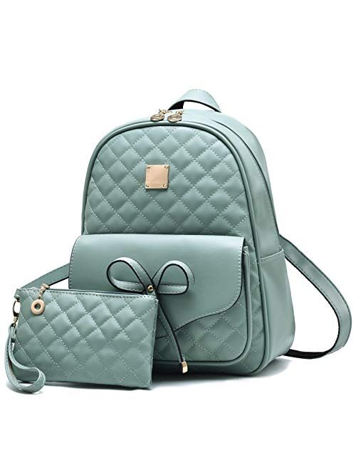 I IHAYNER Girls Bowknot 2-PCS Fashion Backpack Cute Mini Leather Backpack Purse for Women