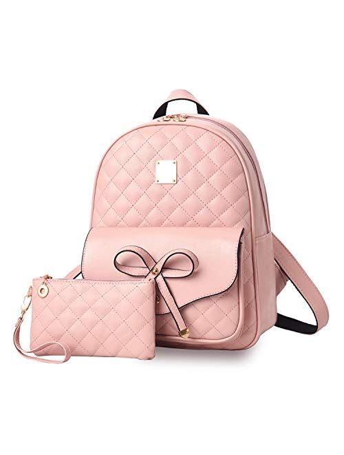 I IHAYNER Girls Bowknot 2-PCS Fashion Backpack Cute Mini Leather Backpack Purse for Women