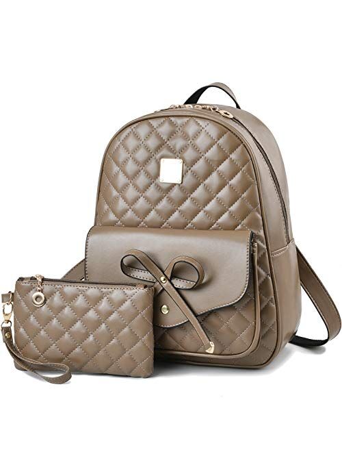 I IHAYNER Girls Bowknot 2-PCS Fashion Backpack Cute Mini Leather Backpack Purse for Women