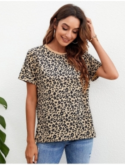 BMJL Women's Casual Cute Shirts Leopard Print Tops Basic Soft Blouse