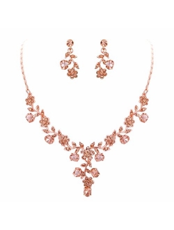 EVER FAITH Flower Leaf Necklace Earrings Set Austrian Crystal