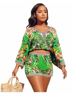 Sexy Two Piece Shorts Set - African Floral Jumpsuits Rompers Vacation Club Outfit