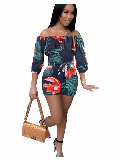 Sexy Two Piece Shorts Set - African Floral Jumpsuits Rompers Vacation Club Outfit