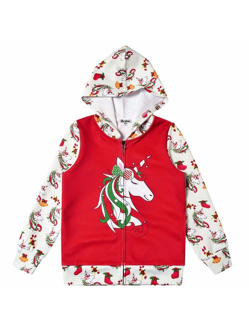 Jxstar Girls Zip Up Hoodie Jacket Unicorn Sweatshirt with Pockets