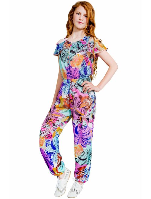 TRULY ME, Big Girls' Designer Printed Spring/Summer Jumpsuit, Size 7-16