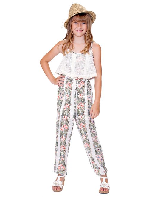 TRULY ME, Big Girls' Designer Printed Spring/Summer Jumpsuit, Size 7-16