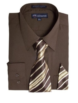 Milano Moda Men's Long Sleeve Dress Shirt With Matching Tie And Handkerchief SG21A