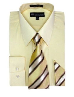 Milano Moda Men's Long Sleeve Dress Shirt With Matching Tie And Handkerchief SG21A