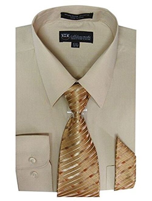 Milano Moda Men's Long Sleeve Dress Shirt With Matching Tie And Handkerchief SG21A