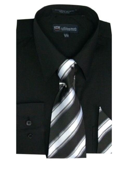 Milano Moda Men's Long Sleeve Dress Shirt With Matching Tie And Handkerchief SG21A