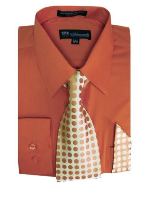 Milano Moda Men's Long Sleeve Dress Shirt With Matching Tie And Handkerchief SG21A