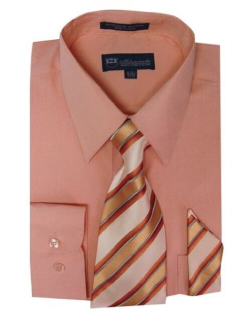 Milano Moda Men's Long Sleeve Dress Shirt With Matching Tie And Handkerchief SG21A