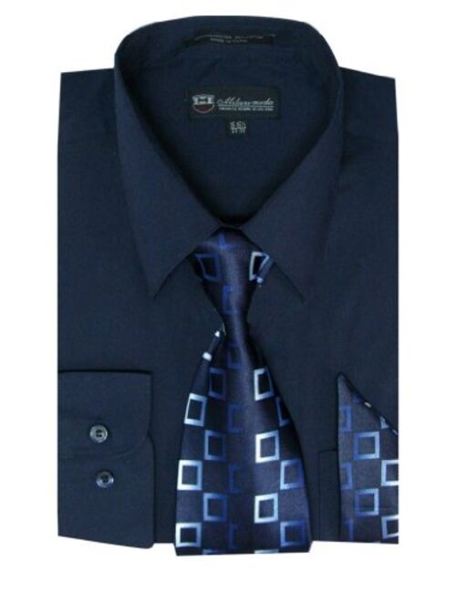 Milano Moda Men's Long Sleeve Dress Shirt With Matching Tie And Handkerchief SG21A