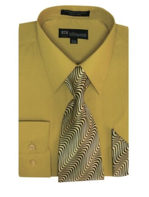 Milano Moda Men's Long Sleeve Dress Shirt With Matching Tie And Handkerchief SG21A