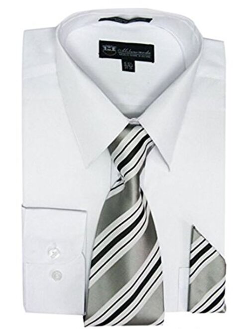 Milano Moda Men's Long Sleeve Dress Shirt With Matching Tie And Handkerchief SG21A