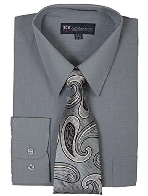 Milano Moda Men's Long Sleeve Dress Shirt With Matching Tie And Handkerchief SG21A