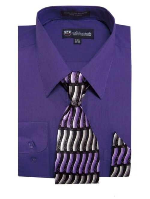 Milano Moda Men's Long Sleeve Dress Shirt With Matching Tie And Handkerchief SG21A