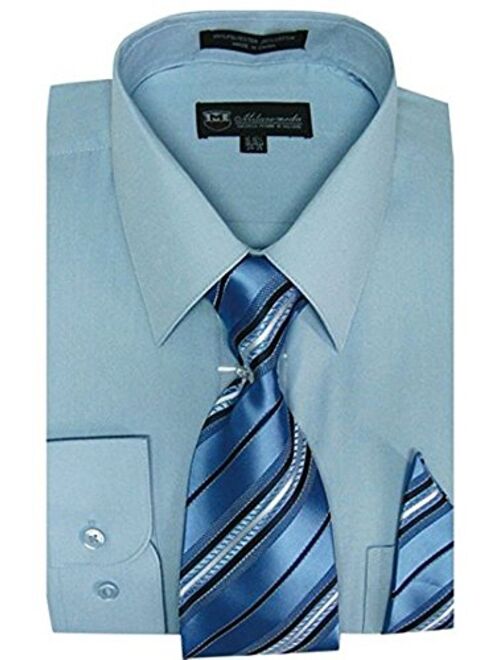 Milano Moda Men's Long Sleeve Dress Shirt With Matching Tie And Handkerchief SG21A