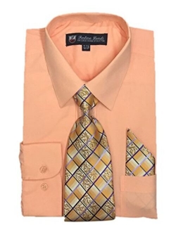 Fortino Landi Men's Long Sleeve Dress Shirt With Matching Tie And Handkerchief