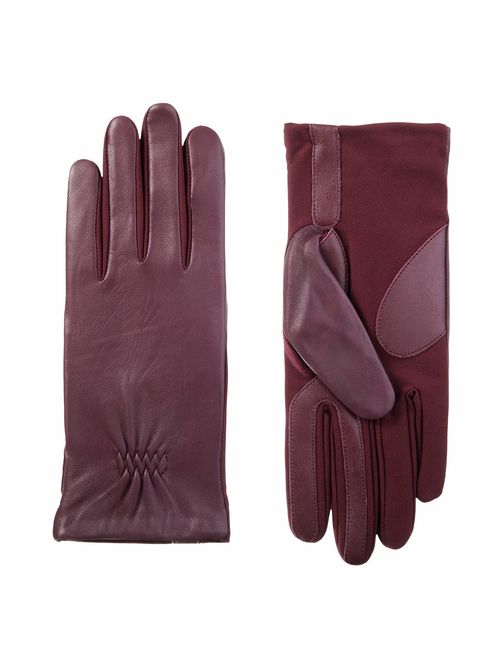 Isotoner Women's Classic Stretch Leather Touchscreen Cold Weather Gloves, Fleece Lining