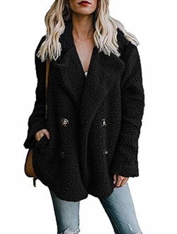 Women's Coat Casual Lapel Fleece Fuzzy Faux Shearling Zipper Coats Warm Winter Oversized Outwear Jackets