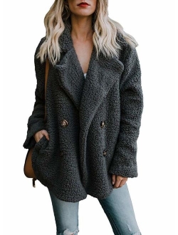 Women's Coat Casual Lapel Fleece Fuzzy Faux Shearling Zipper Coats Warm Winter Oversized Outwear Jackets