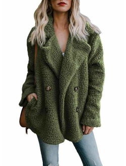 Women's Coat Casual Lapel Fleece Fuzzy Faux Shearling Zipper Coats Warm Winter Oversized Outwear Jackets