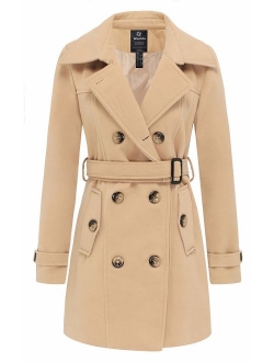 Wantdo Women's Double Breasted Pea Coat Winter Trench Jacket with Belt