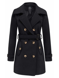 Wantdo Women's Double Breasted Pea Coat Winter Trench Jacket with Belt