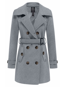 Wantdo Women's Double Breasted Pea Coat Winter Trench Jacket with Belt