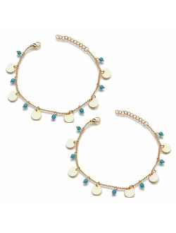 FiveLucky 2 Pack Vintage Shell Pearl Anklets Set Infinity Starfish Colors Bead Flower Beach Foot Chain