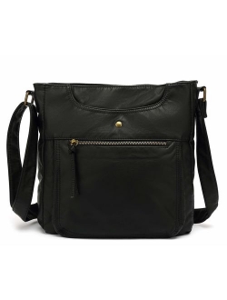 Crossbody Shoulder Bag for Women, Ultra Soft Washed Vegan Leather, H1812