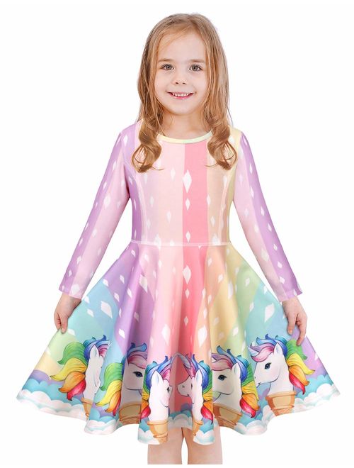 LaBeca Girls Dress Sleeveless Long Sleeve Kids Toddler Little Big Girl Unicorn Mermaid Casual Dresses