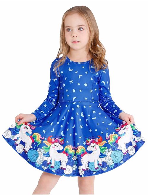 LaBeca Girls Dress Sleeveless Long Sleeve Kids Toddler Little Big Girl Unicorn Mermaid Casual Dresses