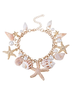 PH PandaHall Shell Necklace Fashion Women Sea Shell Starfish Faux Pearl Collar Bib Statement Chunky Necklace Seashell Necklace Choker