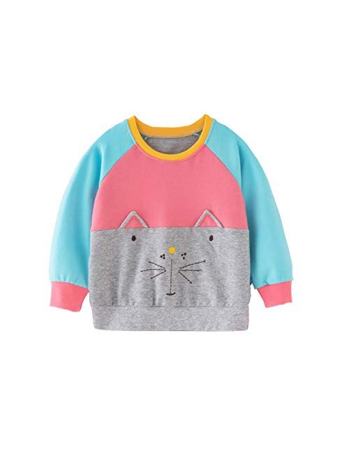 HUAER& Baby Girl Cotton Long Sleeved Pullover Sweatshirt