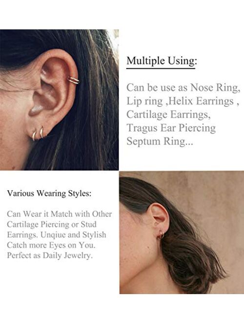 FIBO STEEL 2-8 Pcs 6-12mm Stainless Steel 16g 18g Cartilage Hoop Earrings for Men Women Nose Ring Helix Septum Couch Daith Lip Tragus Piercing Jewelry Set