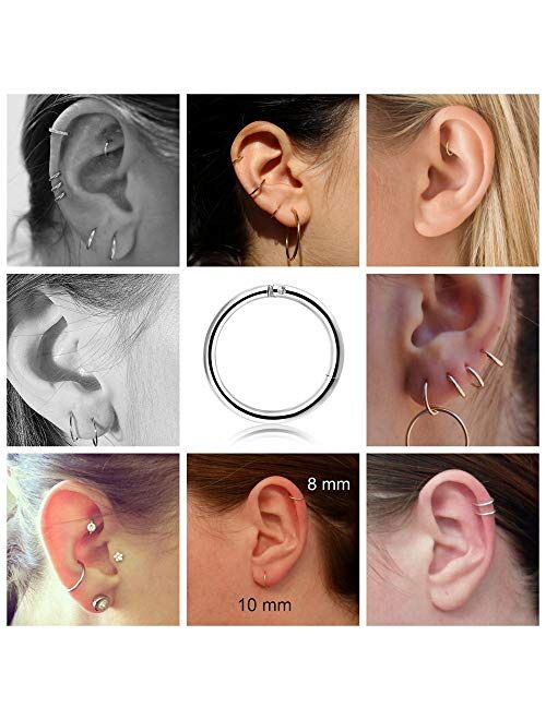 FIBO STEEL 2-8 Pcs 6-12mm Stainless Steel 16g 18g Cartilage Hoop Earrings for Men Women Nose Ring Helix Septum Couch Daith Lip Tragus Piercing Jewelry Set