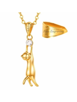 U7 Cute Cat Necklace Rhinestone with Chain Platinum/18K Gold Plated Girls Charm Smooth Collarbone Necklace