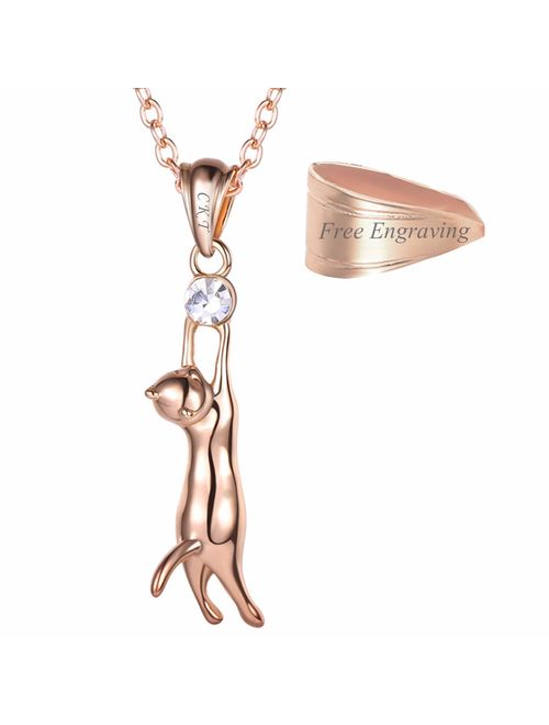 U7 Cute Cat Necklace Rhinestone with Chain Platinum/18K Gold Plated Girls Charm Smooth Collarbone Necklace