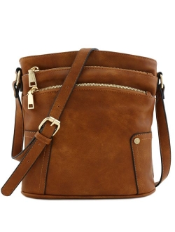 Triple Zip Pocket Medium Crossbody Bag