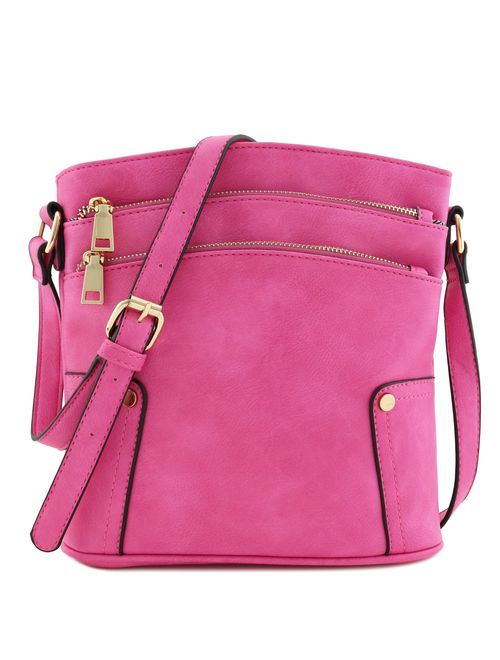 Triple Zip Pocket Medium Crossbody Bag