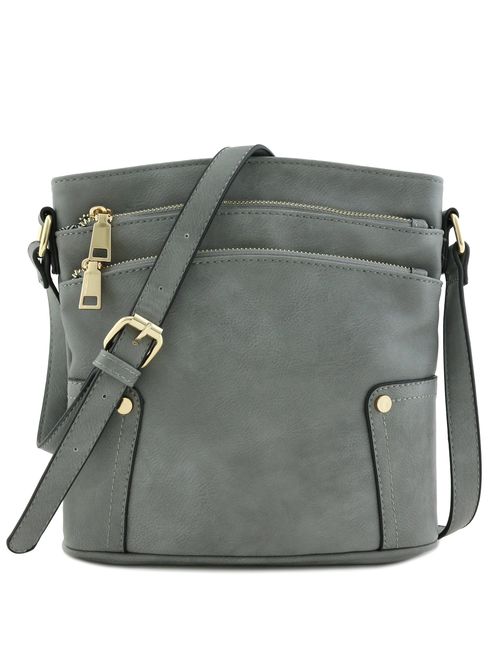 Triple Zip Pocket Medium Crossbody Bag