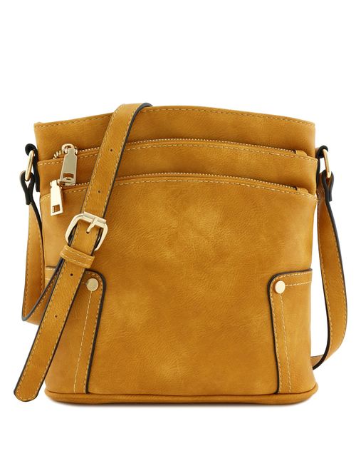 Triple Zip Pocket Medium Crossbody Bag