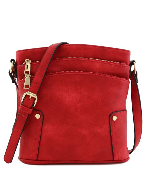 Triple Zip Pocket Medium Crossbody Bag