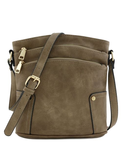 Triple Zip Pocket Medium Crossbody Bag