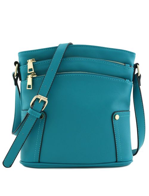 Triple Zip Pocket Medium Crossbody Bag