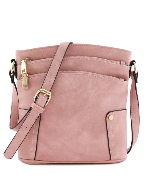 Triple Zip Pocket Medium Crossbody Bag