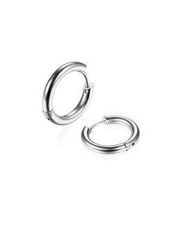 316L Surgical Stainless Steel Huggie Hoop Earrings 6mm/8mm/10mm/11mm/12mm/14mm Hypoallergenic Earrings Hoop Cartilage Helix Lobes Hinged Sleeper Earrings for Men Women