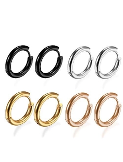 316L Surgical Stainless Steel Huggie Hoop Earrings 6mm/8mm/10mm/11mm/12mm/14mm Hypoallergenic Earrings Hoop Cartilage Helix Lobes Hinged Sleeper Earrings for Men Women